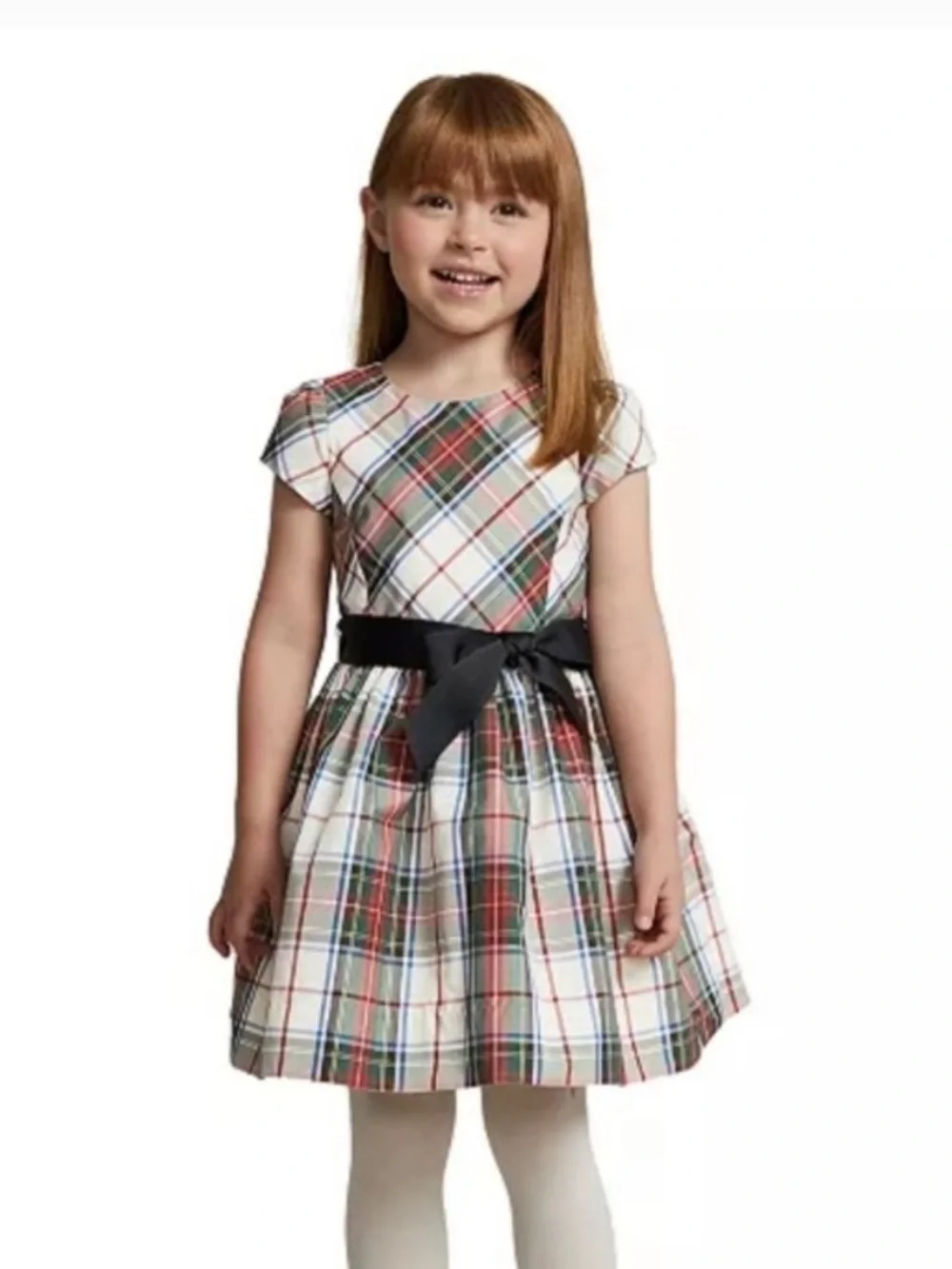 Ralph Lauren Formal Plaid Fit-and-Flare Dress with Black Bow